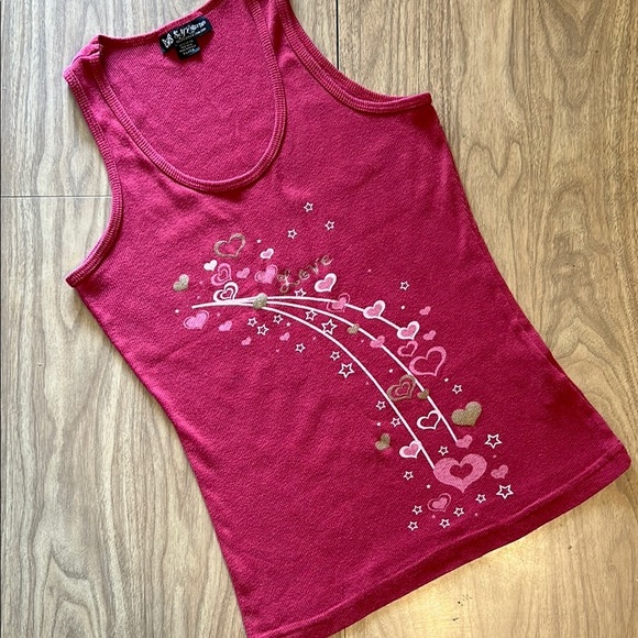 Vintage Tops - Vintage Y2K Love, Hearts & Stars 100% Cotton Ribbed Knit Tank Top Large